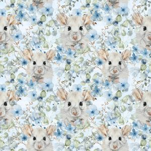 Souris floral bleu fond bleu