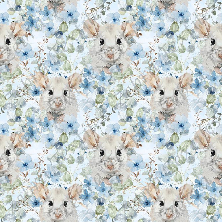 Souris floral bleu fond bleu
