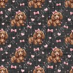 Teckel boucle et coeur fond lin