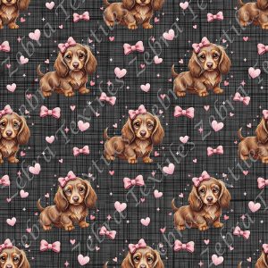 Teckel boucle et coeur fond lin