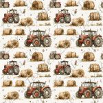 Tracteur rouge et foin