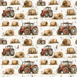 Tracteur rouge et foin