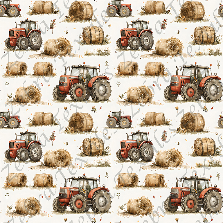 Tracteur rouge et foin