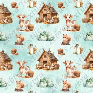 Vache et ferme fond aqua