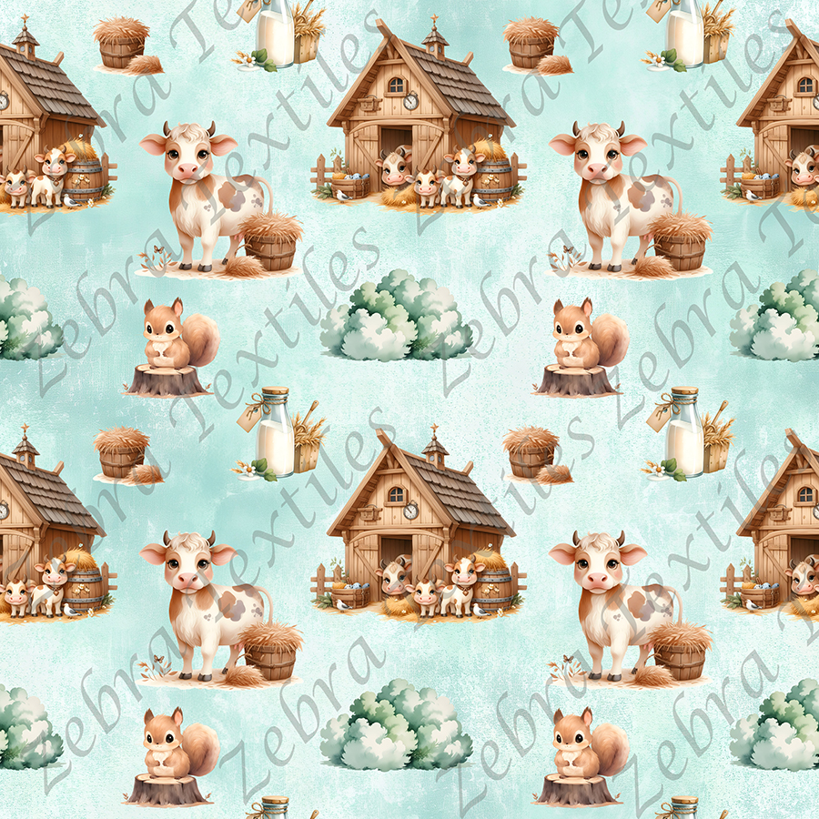 Vache et ferme fond aqua