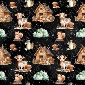 Vache et ferme fond étoilé