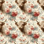 Vache highland floral rose et feuillage