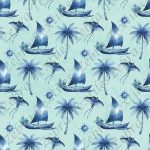 Voilier bleu et raie fond aqua