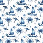 Voilier bleu et raie fond blanc