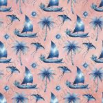 Voilier bleu et raie fond rose