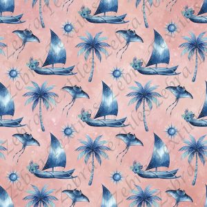 Voilier bleu et raie fond rose