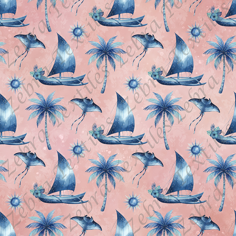 Voilier bleu et raie fond rose