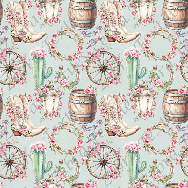 Western floral rose fond menthe