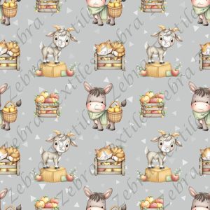 Âne et chèvre aux pommes fond gris