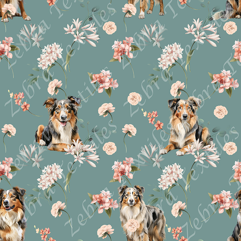 Berger australien floral fond sarcelle