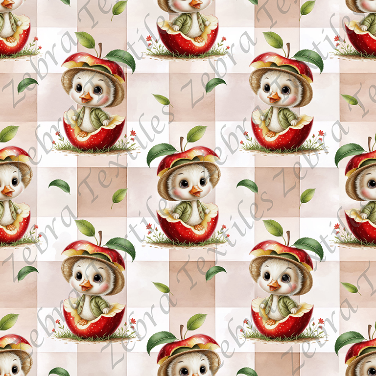 Canard et pomme fond plaid
