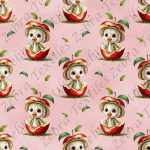 Canard et pomme fond rose