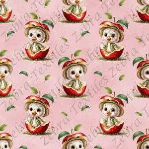 Canard et pomme fond rose