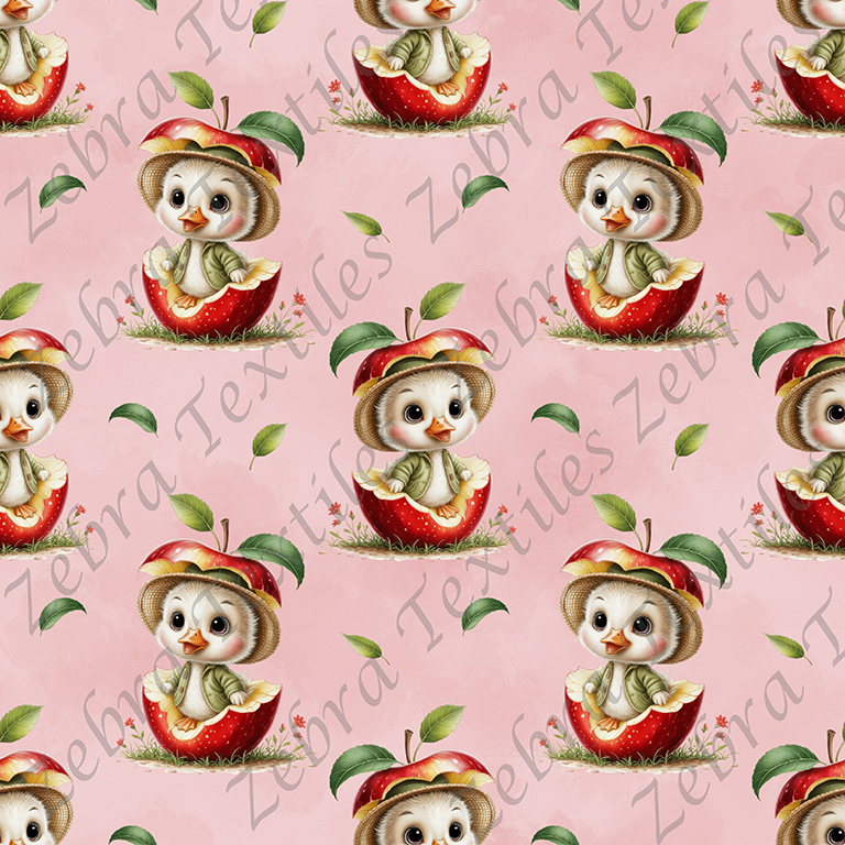 Canard et pomme fond rose