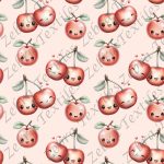 Cerise kawaii fond rose beige