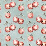 Cerise kawaii fond sarcelle