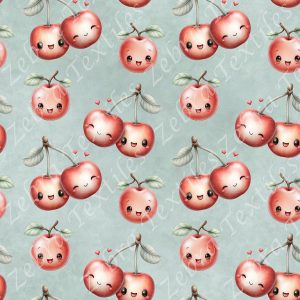 Cerise kawaii fond sarcelle