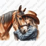 Cheval brun et cowgirl