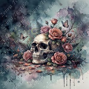 Crâne et rose fond nuageux