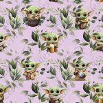 Extraterrestre vert et feuillage fond mauve