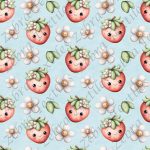 Fraise kawaii et marguerite fond bleu