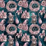 Hibou chapeau de sorcière fond aqua