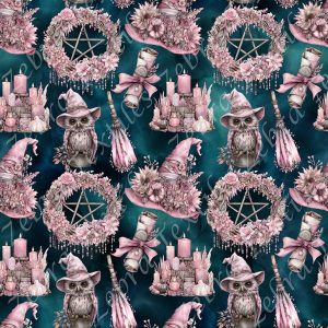 Hibou chapeau de sorcière fond aqua