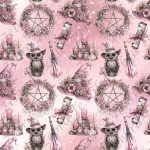 Hibou chapeau de sorcière fond rose