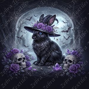 Lapin noir gotique floral mauve