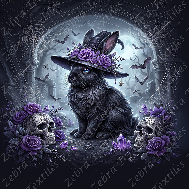 Lapin noir gotique floral mauve