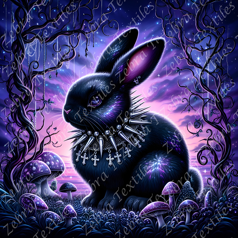 Lapin noir punk champignon mauve