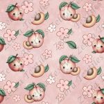 Pêche floral kawaii fond rose