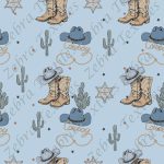 Western et chapeau bleu fond bleu