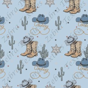 Western et chapeau bleu fond bleu
