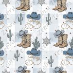 Western et chapeau bleu fond plaid