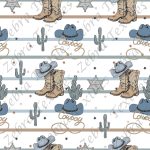 Western et chapeau bleu fond rayé