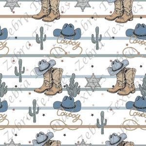 Western et chapeau bleu fond rayé