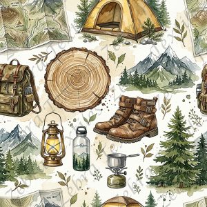 Camping en montagne fond crème