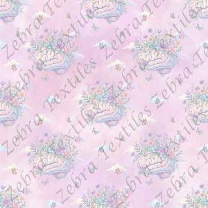 Cerveau floral fond mauve rose
