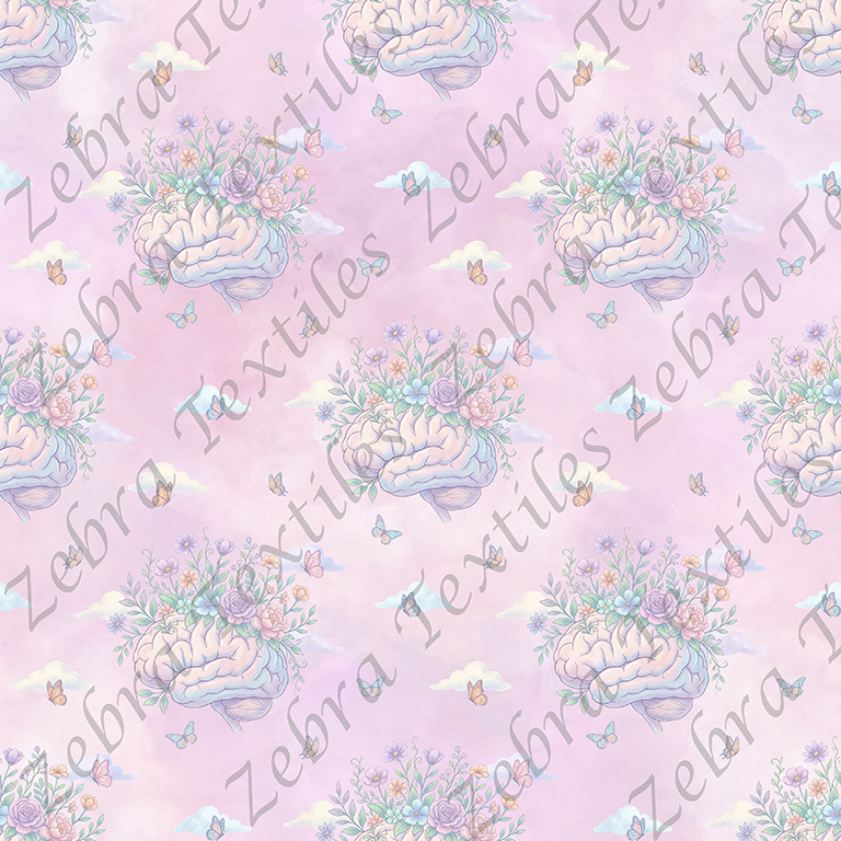 Cerveau floral fond mauve rose
