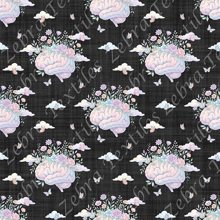 Cerveau floral fond noir