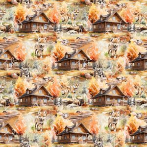 Chalet et loup en automne chalet