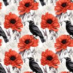 Corbeau et fleur rouge