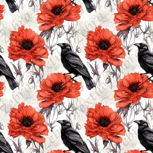 Corbeau et fleur rouge