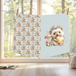 Hérisson et pomme fond sarcelle Panneau doudou * Exclusif *